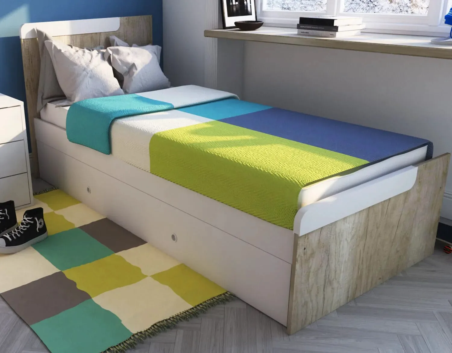 Cama 1 plaza para colchón 80 cm C/ Carro