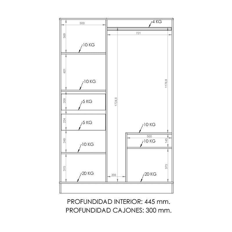 Placard 2 puertas corredizas 1,35Mt