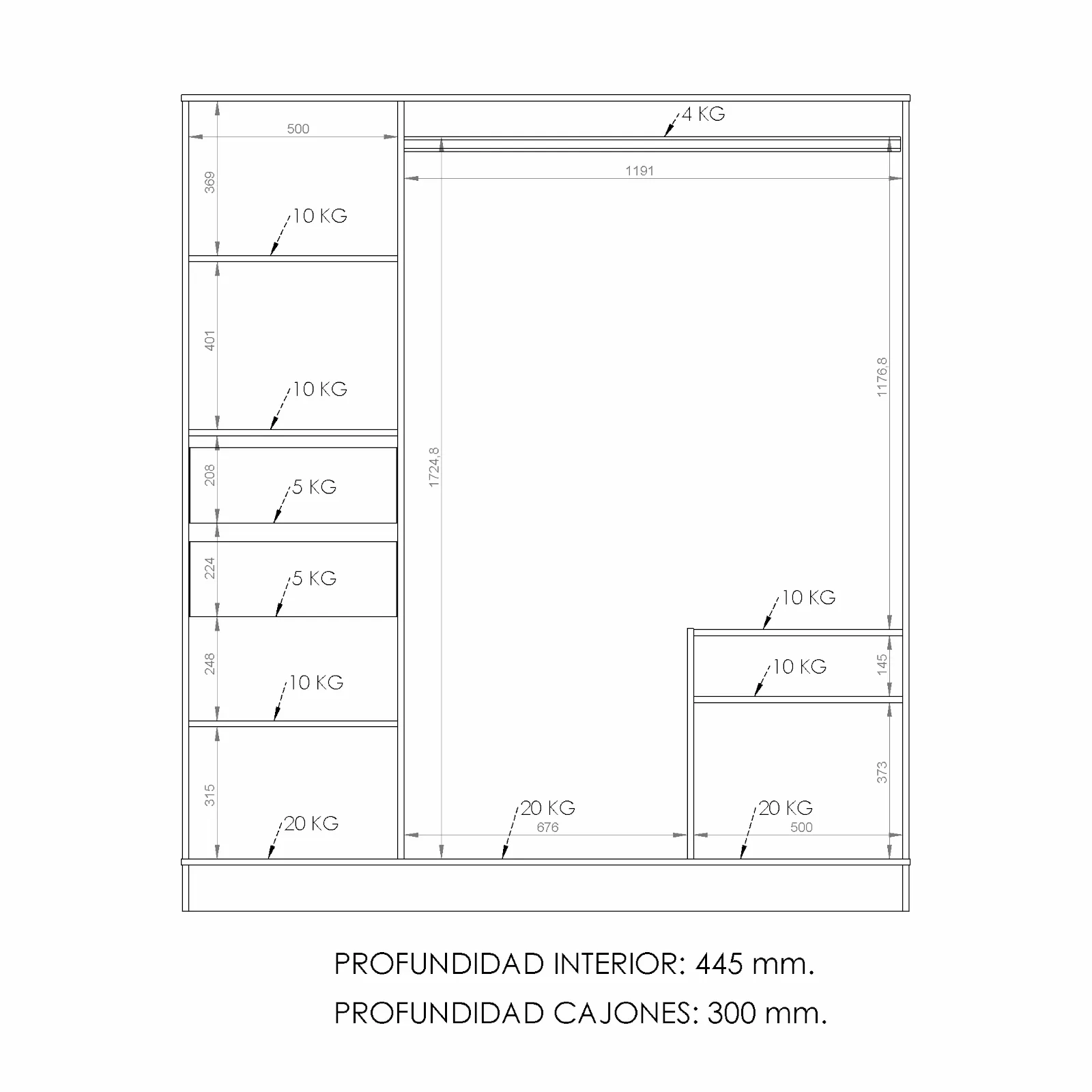 Placard 2 puertas corredizas 1,80Mt blanco