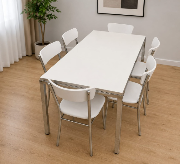Mesa base entera caño cuadrado 1.50m + 6 sillas 1020