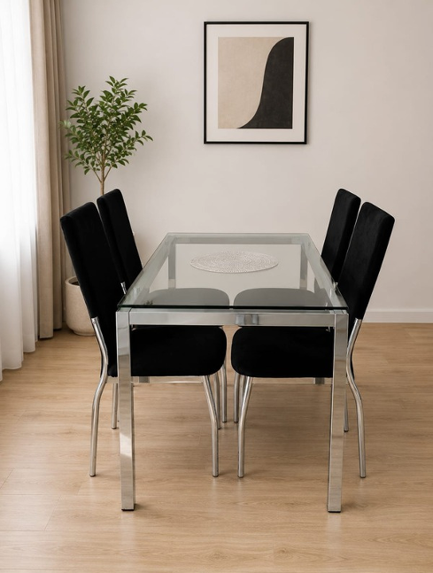 Mesa de vidrio base italiana 1.20 + 4 Sillas 1090