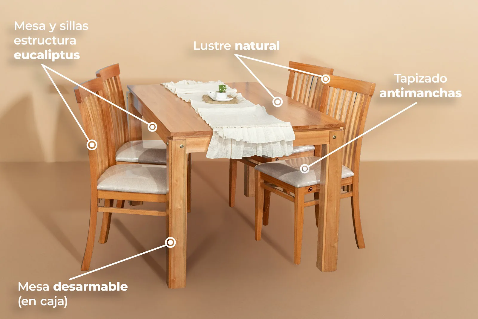 Mesa Clasica rectangular 1.40 + 4 sillas Juliana